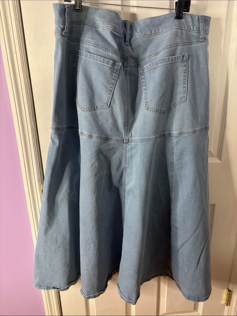 Light Blue Denim A-Line Maxi Skirt - Flared Panel Design - Picture 6 of 6